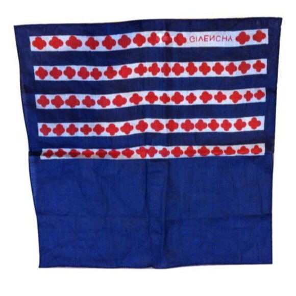 Vintage Givenchy Blue & Red Linen Pocket Square Scarf - Picture 2 of 6